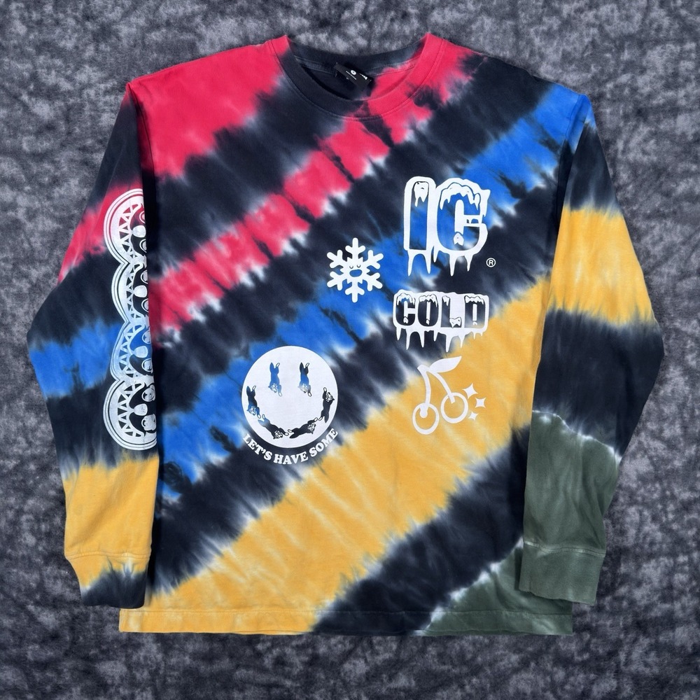 Ice Cream Happy Long Sleeve Tie Dye Shirt Mens S Double Sided Rare Streetwear